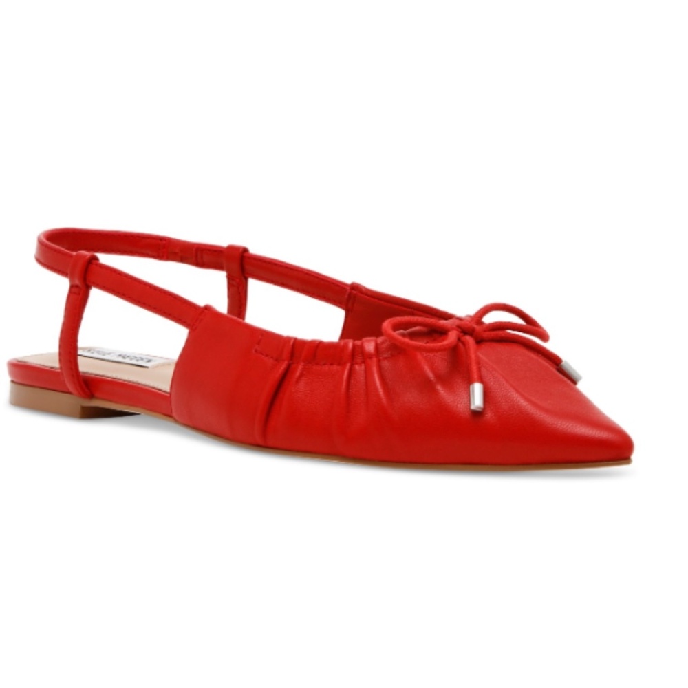 Steve Madden Women's Laylah Pointed-Toe Pleated Slingback Flats - Red Leather